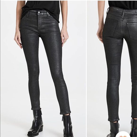 NWT AG Farrah Skinny Ankle Jean Coated Black Glitter - Picture 1 of 3